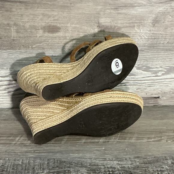 UGG Suede Espadrille Wedge Sandals Tan Brown Size 10 - Picture 10 of 12
